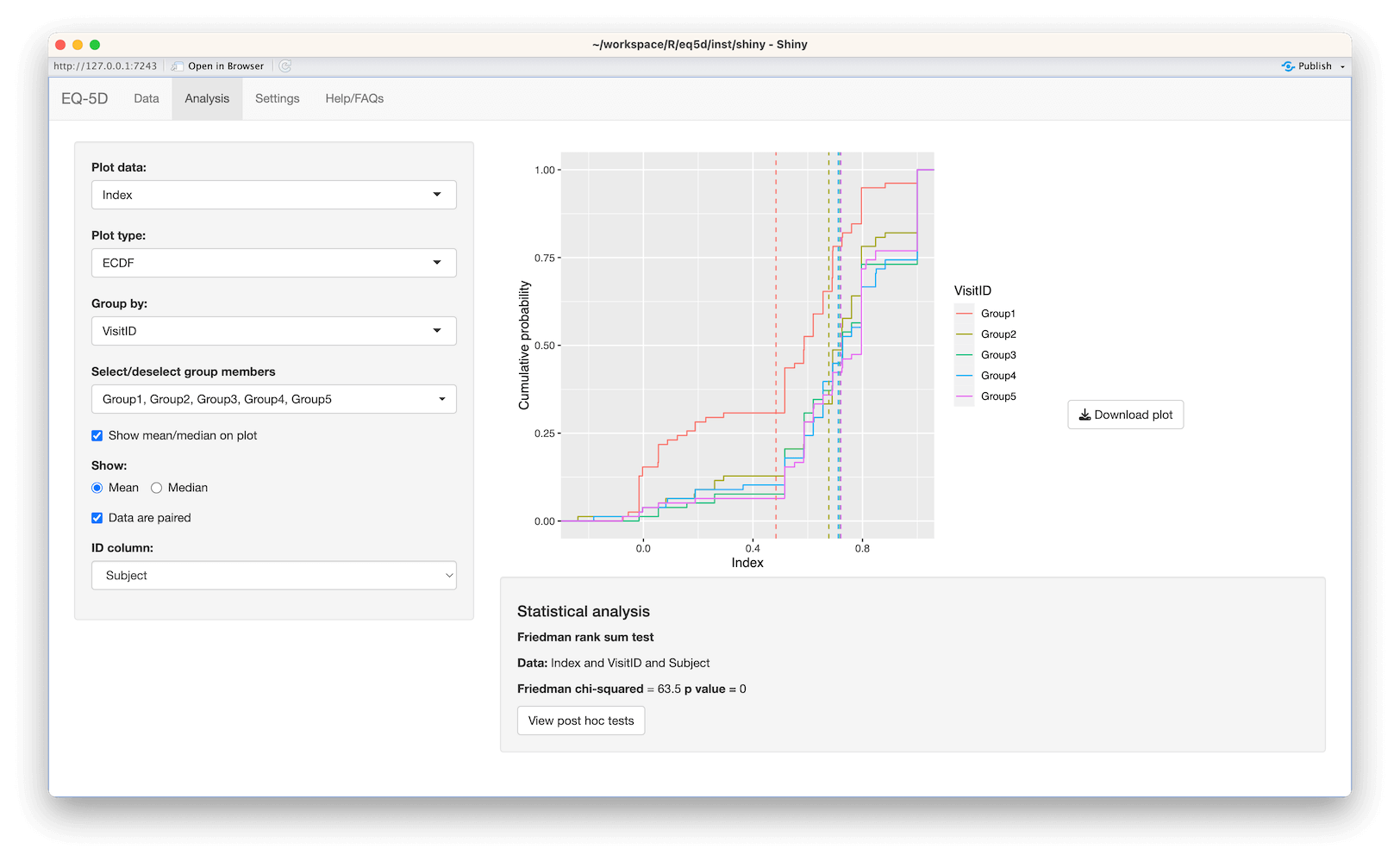 Shiny EQ-5D app ecdf plot screenshot